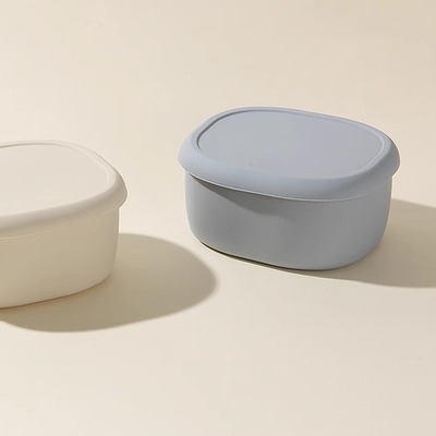 饭盒微波炉可加热硅胶保鲜盒椭圆形辅食餐盒上班族专用带盖便当盒