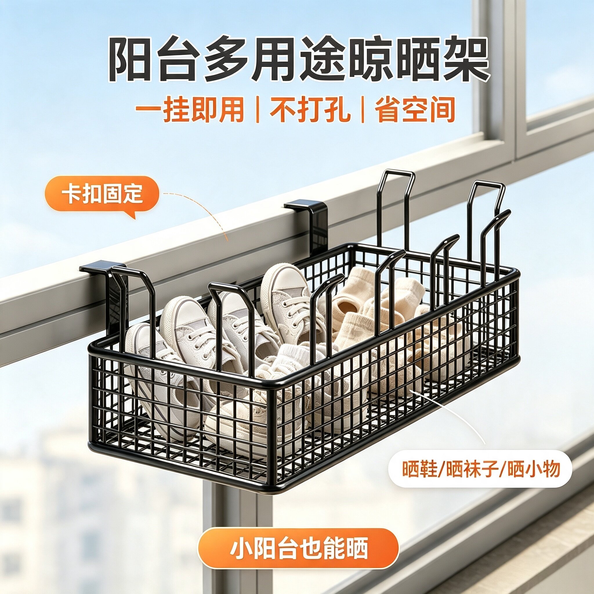 阳台晒鞋架窗户免打孔晾晒架挂钩防盗窗悬挂式多功能袜子晾鞋神器