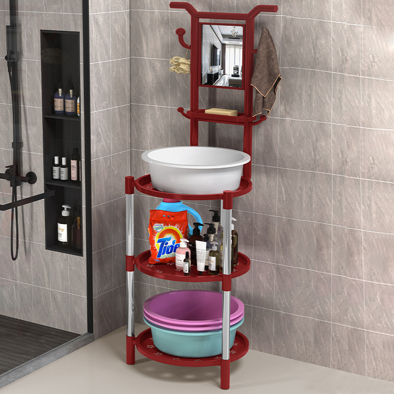洗脸盆架子落地家用农村结实卫生间置物架浴室脸盆架多层三角收纳