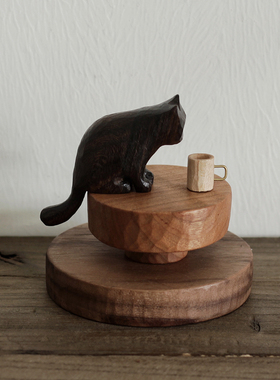 木猫泽无原创风纯手工雕刻摆件