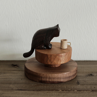 〈与猫共生002〉原创纯手工雕刻创意家居木猫摆件 | 泽无木作