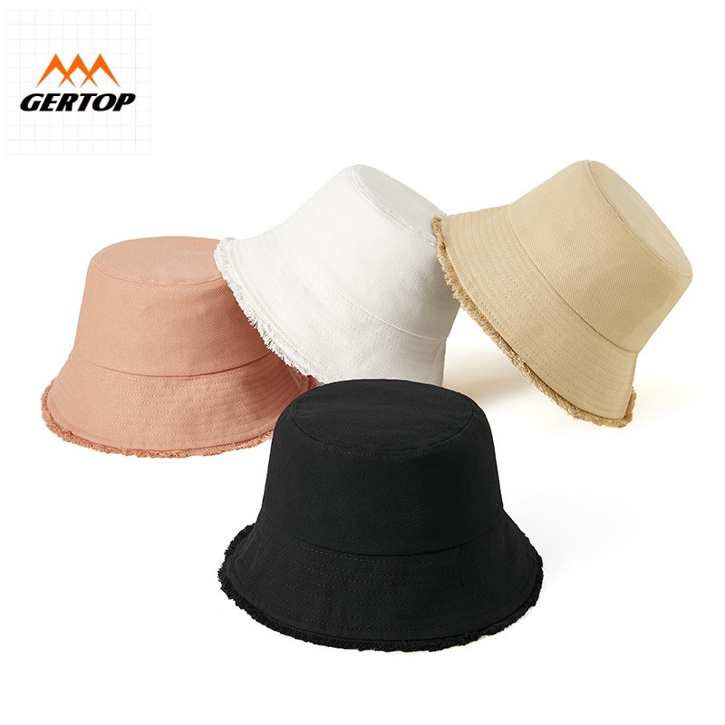 春夏日系渔夫帽女夏季个性毛边纯色帽子流苏水桶帽防晒遮阳盆帽