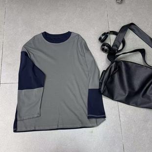 【小惜亦】秋款宽松百搭时尚个性落肩袖影子家拼接T恤