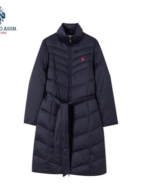 ￼ U.S.POLO ASSN. | 女士冬季修身收腰防寒保暖长款羽绒服外套