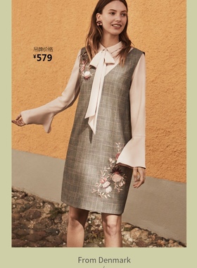 孤品清vero moda 刺绣茧型百搭宽松连衣裙女31737A518 s m码