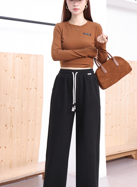 厚款加绒加厚休闲裤秋冬直筒裤阔腿裤冬季高腰86001