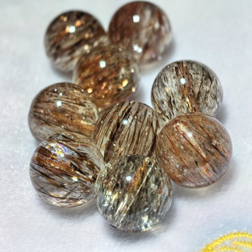 黑金超单珠顺发黑金超七散珠碧玺发双轮骨干水晶单珠DIY多宝手链