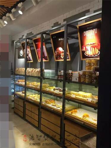 铁艺面包柜玻璃展示柜面包店货架抽屉式高边柜中岛柜面包架实木柜