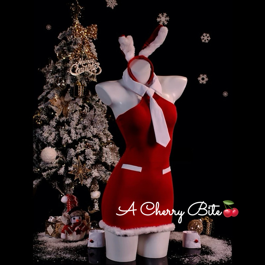 【绒耳契约】圣诞兔女郎红色领带连衣紧身包臀裙性感内衣夜店gogo