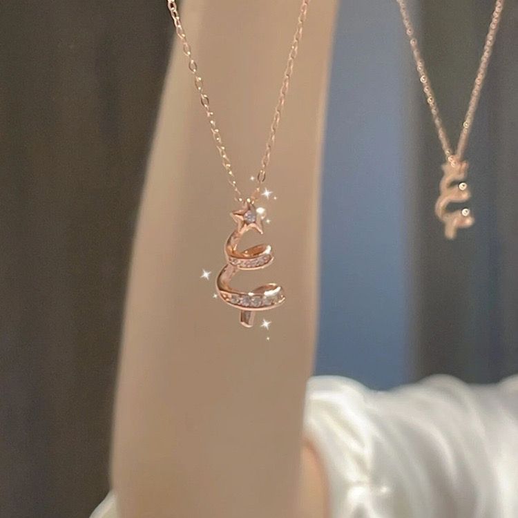 圣诞树项链女纯银999轻奢小众锁骨链高级感2025年新款圣诞礼物