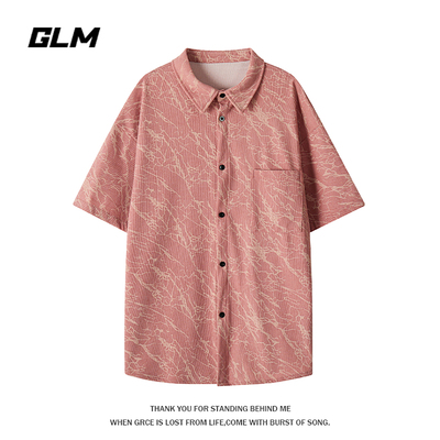 GLM男士短袖衬衫2026夏季新款翻领扎染纹理休闲宽松潮流半袖衬衣