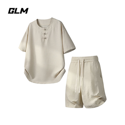 GLM新中式国风盘扣休闲运动套装男夏季新款短袖T恤五分裤一整套
