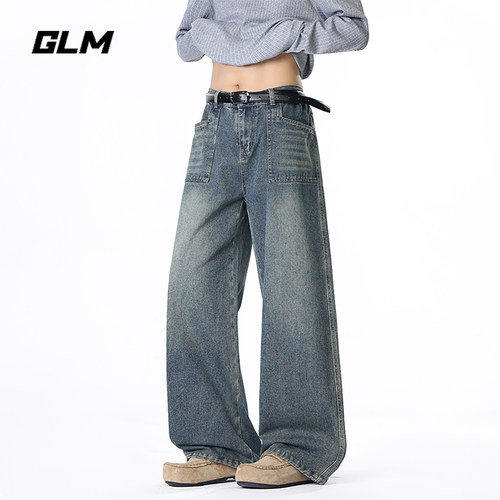 GLM秋季美式复古水洗牛仔裤男款2026新款宽松阔腿直筒裤潮流长裤