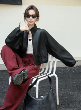 时尚百合19288冬季新款蝙蝠袖皮衣外套女pu皮短款上衣拉链皮夹克