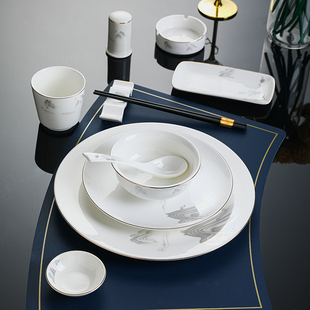 星级酒店摆台餐具套装高端会所餐厅包厢中式山水碗碟套装LOGO定制