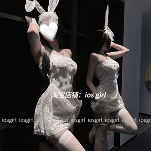 iosgirl私房甜美 短裙性感家居服 纯欲白纱晚礼服蕾丝抹胸睡裙无袖