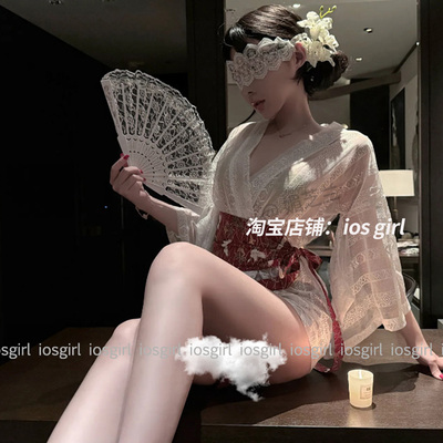 性感日系复古半透和服睡裙套装