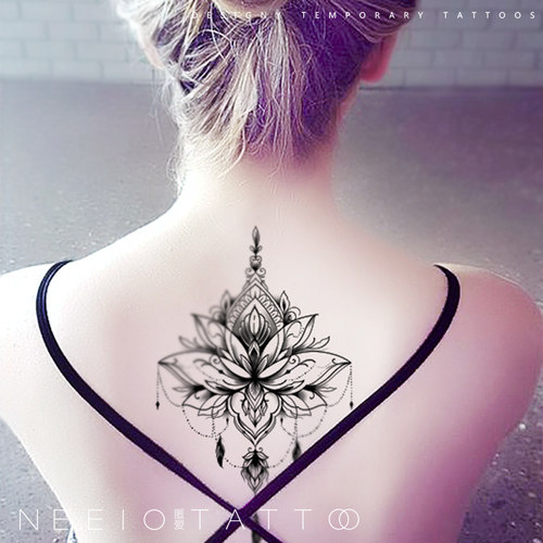 neeio纹身贴 莲花珠宝链 性感后背大腿大图 防水女