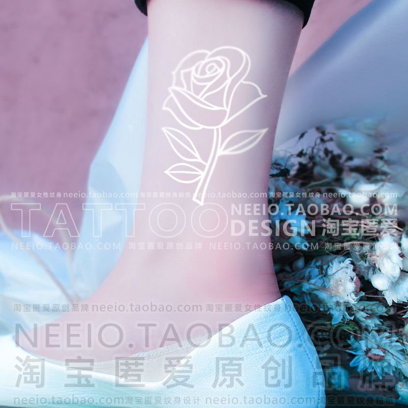 neeio纹身贴 夏日玫瑰花 ins风小仙女白色花朵胸口脚踝唯美防水女