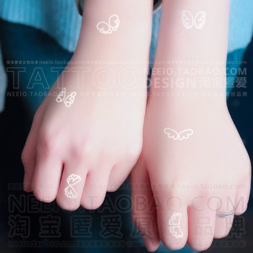 neeio纹身贴 白色小翅膀 一张12个图案个性INS风手部耳后防水女