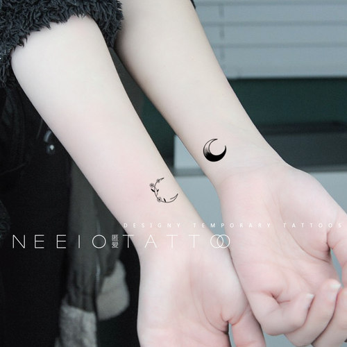 neeio纹身贴 弦月星影 12小图个性黑色线条情侣月亮脚踝手 防水女