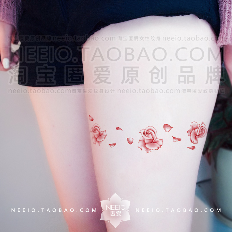 neeio纹身贴 玫瑰花瓣雨DIY腿环 性感清新仙女古风大腿部脚踝防水
