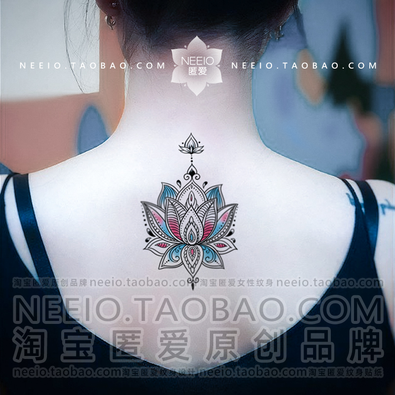 neeio纹身贴 神秘曼陀罗 瑜伽梵花抽象莲花图腾脖颈后脚踝防水女