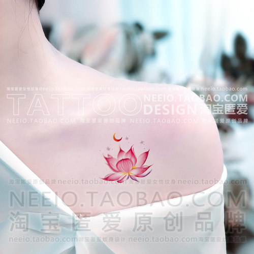 neeio纹身贴 星月莲花语 瑜伽小荷花胸前锁骨脚踝性感贴纸防水女