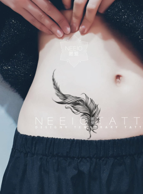 neeio纹身贴 黑色羽毛蝴蝶结 遮挡肚子小腹部阑尾横竖疤痕 防水女