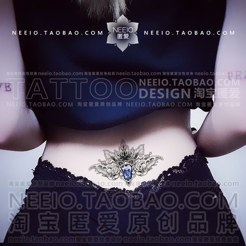 neeio纹身贴 个性莲花 腰腹部遮疤痕梵花性感防水女文身