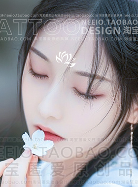 neeio纹身贴 白色莲花花钿 古装眉心贴仙女花朵脸妆手部小图防水