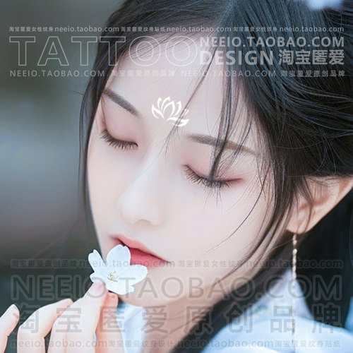 neeio纹身贴 白色莲花花钿 古装眉心贴仙女花朵脸妆手部小图防水