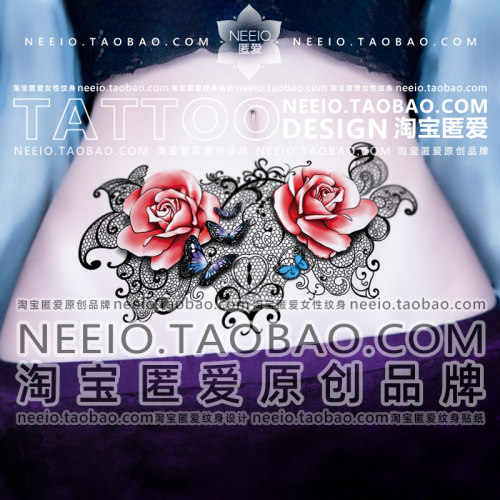 neeio纹身贴 红玫瑰花蕾丝 性感遮盖小腹肚子妊娠纹大疤痕防水女