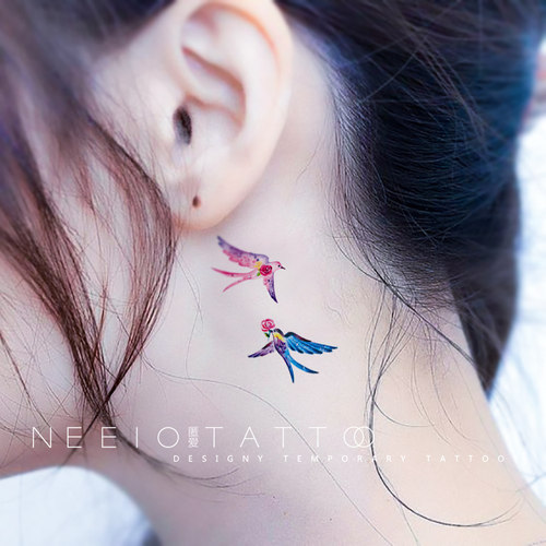 neeio纹身贴 玫瑰小燕子 小清新文艺手绘耳后眼角手指小图 防水女