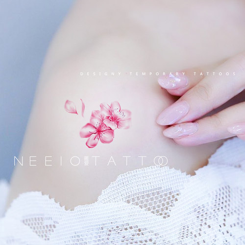 neeio纹身贴 落花时节 清新唯美粉色花瓣桃花樱花锁骨 防水逼真女