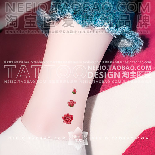 neeio纹身贴 迷你红玫瑰花 文艺清新脚踝手指耳后虎口小图防水女