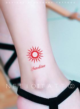 neeio纹身贴 红色太阳图腾 简约线条个性脚踝 防水持久逼真 男女