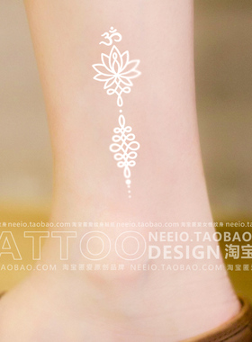 neeio白色梵花刺符 瑜伽OM符号高级感纹身贴脚踝莲花图腾防水女
