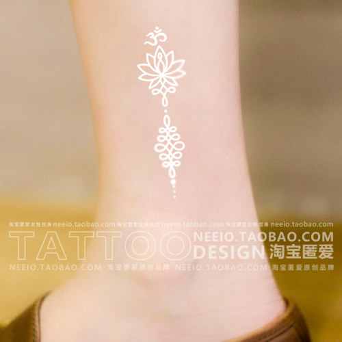 neeio白色梵花刺符 瑜伽OM符号高级感纹身贴脚踝莲花图腾防水女
