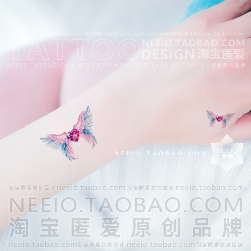 neeio小清新翅膀 手腕脚踝手指虎口水彩可爱少女心纹身贴防水女