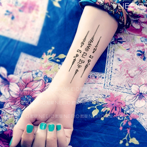 neeio纹身贴 个性时尚黑色酷艺术体文字小花臂手腕防水男女