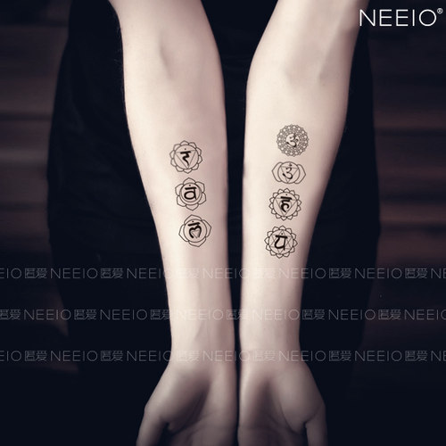 neeio纹身贴神秘符号 颈后脚踝手臂黑色线条防水女