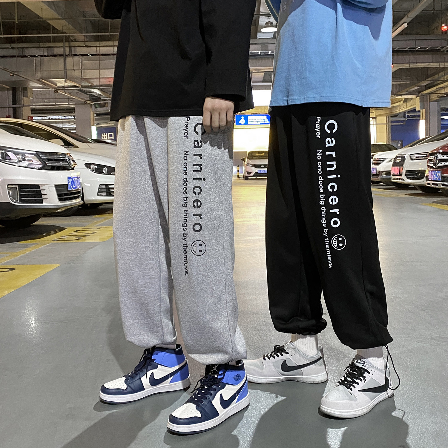 2021 spring Terry English printed knitted weft pants sportswear