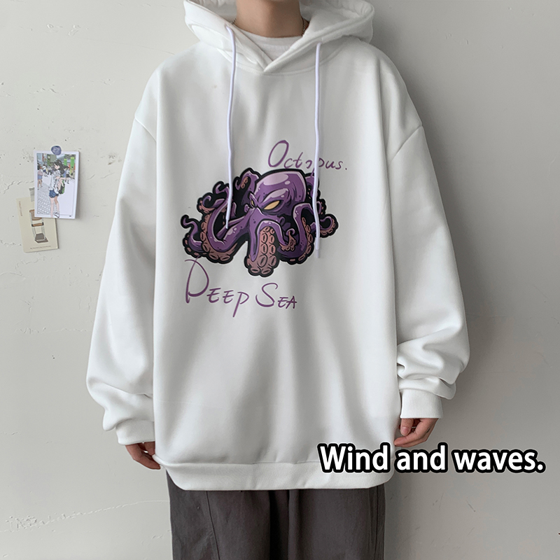 2021 spring Hooded Sweater men's instep loose tide Octopus print coat