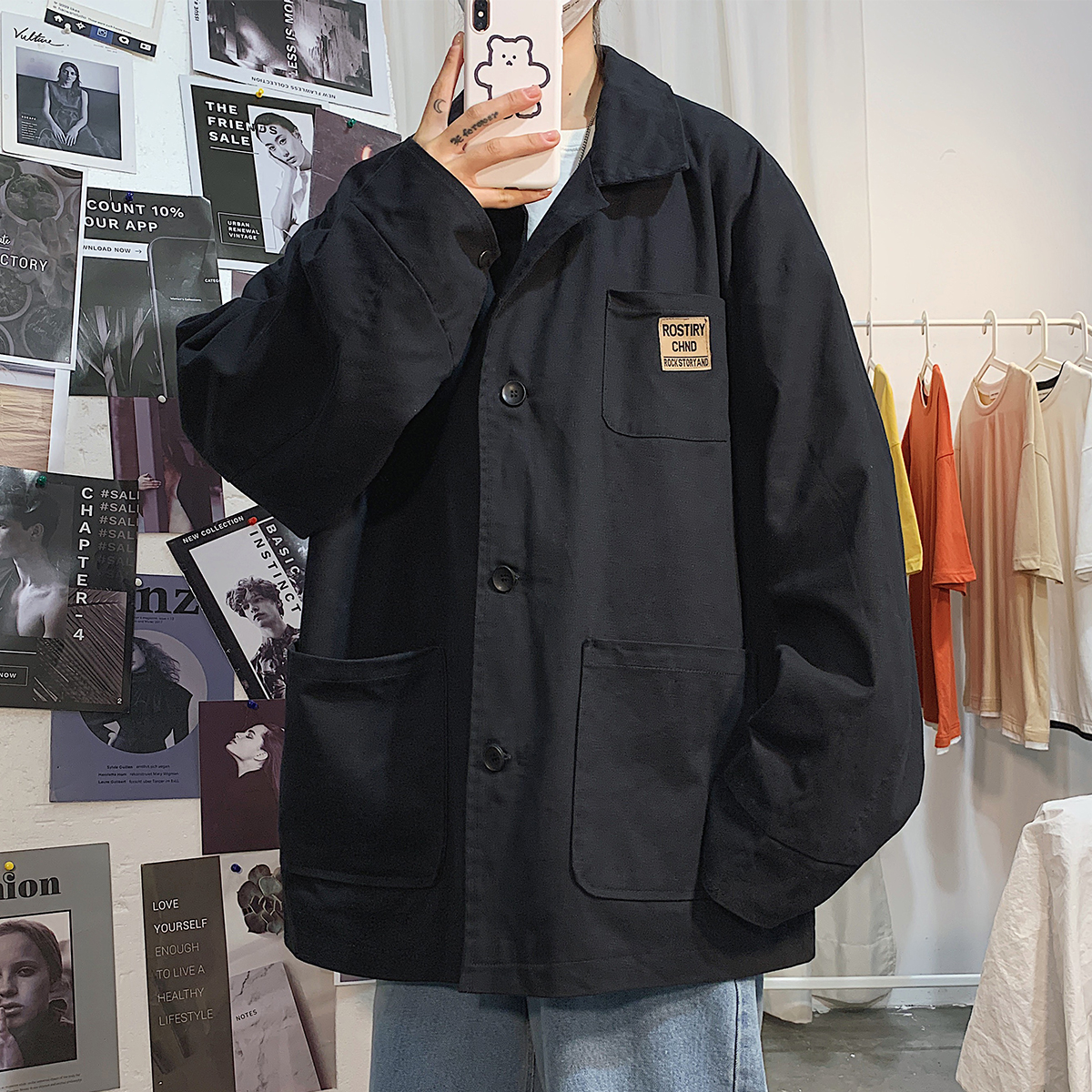 2021 Chungang fashion men's loose jacket suit collar big pocket coat