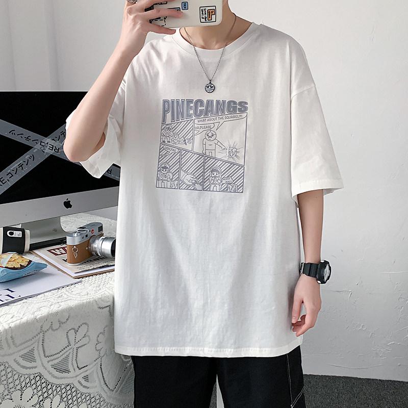 Xiachao brand loose cartoon half sleeve T-shirt with 5-sleeve pure cotton