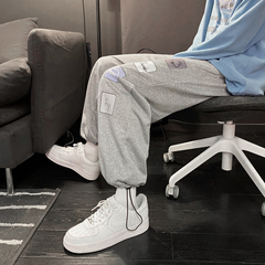 21春季毛圈方塊印花針織衛褲運動潮束腳褲