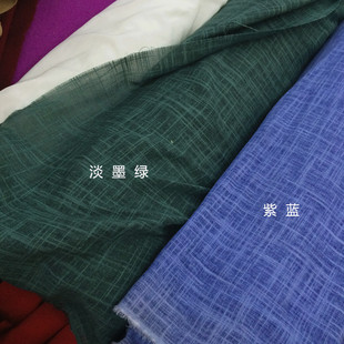 墨绿和紫蓝棉麻印染竹节优雅布料民族风亚麻服装面料索色时尚布匹
