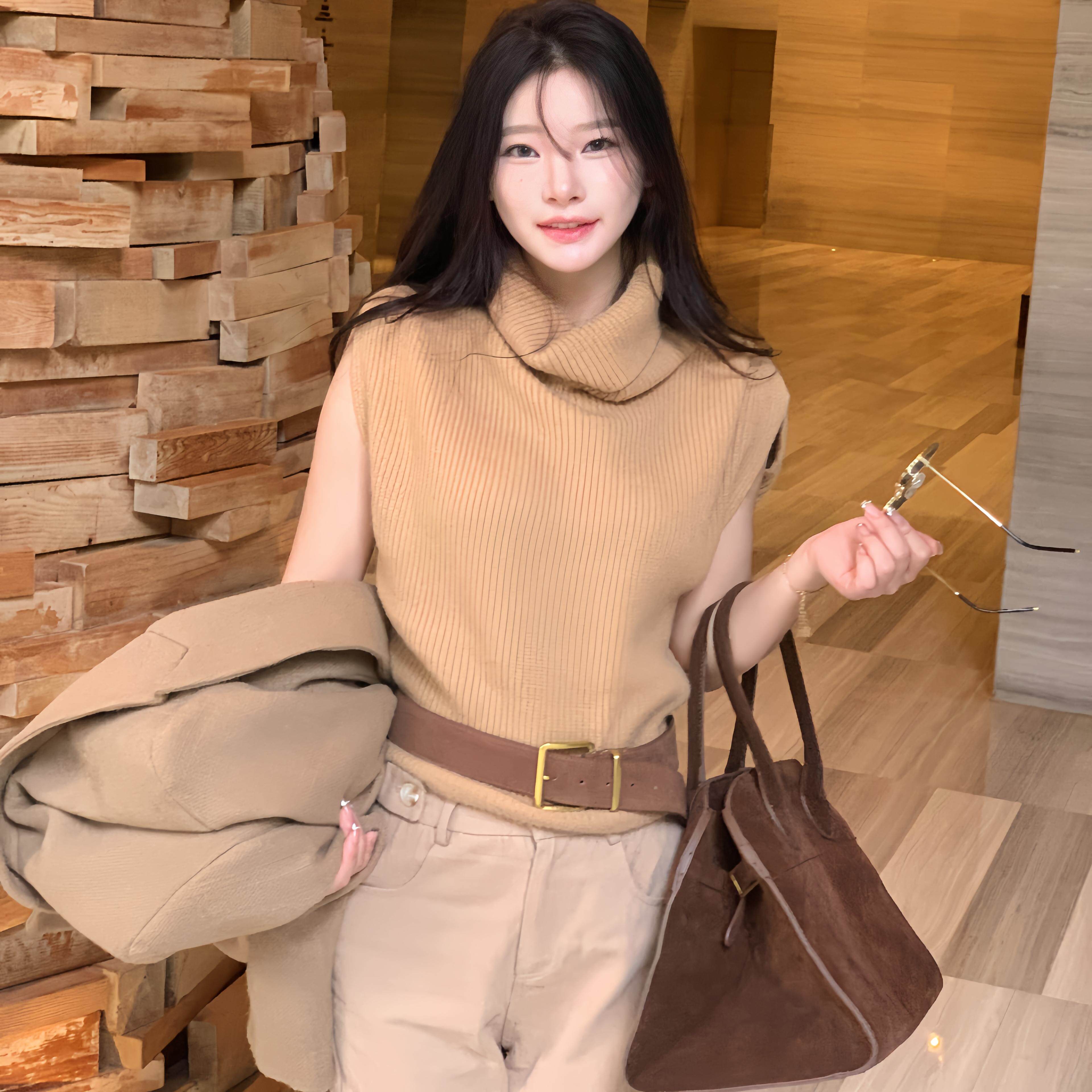 韩国时髦温柔姐姐高领毛针织衫