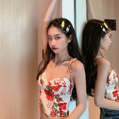Real price French minority retro floral suspender Top Shirt